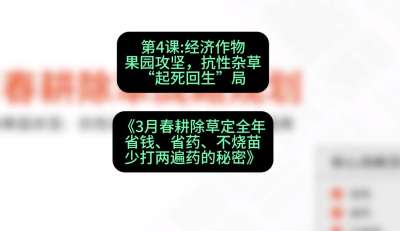 第4节：经济作物果园攻坚，抗性杂草&ldquo;起死回生&rdquo;局，课程：《3月春耕除草定全年：省钱、省药、不烧苗、少打两遍药的秘密》